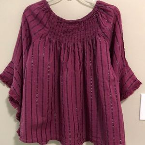 Studio West Top Boho Fringed Sleeve Blouse Red SZ L